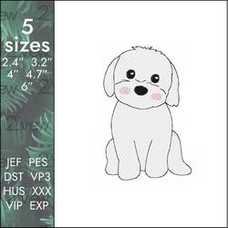 Bichon Embroidery Design, pedigree dog white cute pet animal, 5 sizes