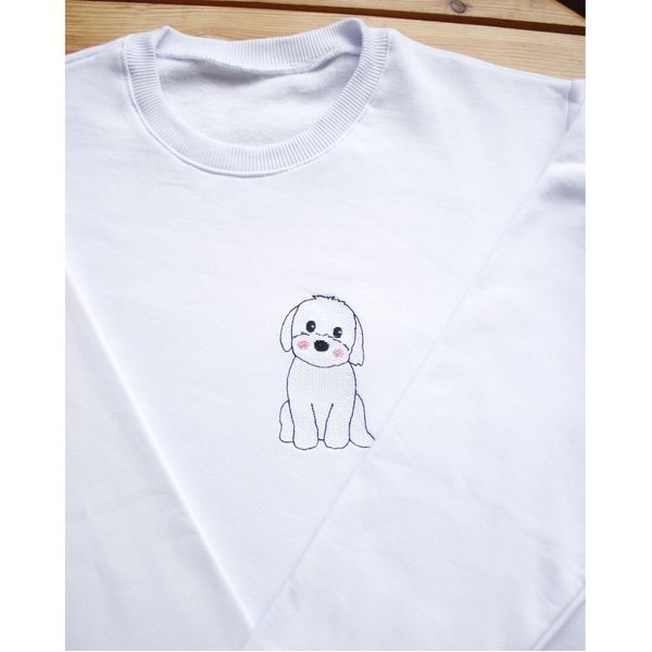 cute dog bichon sweatshirt machine embroidery design