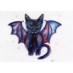 Kitten Watercolor Print, Black Cat Watercolor Poster, Black Cat, Cottagecore Decor, Witchy Art, A4 Cat Print
