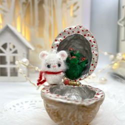 Handmade Christmas miniature mouse in surprise box  small gift for best friends for long distance mini crochet animal