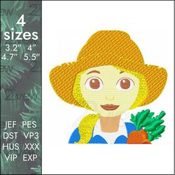 Farmer emoji Embroidery Design, rancher girl, 4 sizes