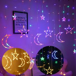 Christmas LED 138 LED Star Moon Curtain Fairy String Lights Xmas Wedding Party Home Decor Lamp Window Curtain Fairy US
