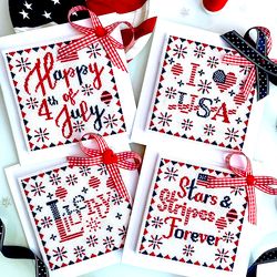 Set of 4 USA Patriotic  Ornament by CrossStitchingForFun, The 4th of July cross stitch patterns PDF, Instant download