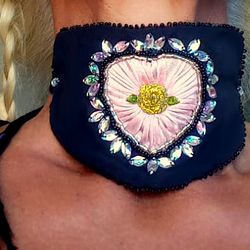 Textile handmade pinkheart chocker