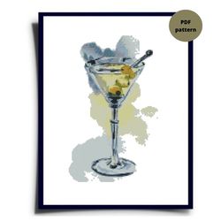 Martini cross stitch pattern, Cocktail cross stitch pattern, Alcohol embroidery, Instant download, Digital PDF