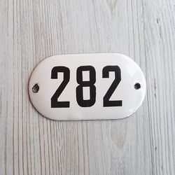enamel metal address number plaque 282 - soviet white black door number sign vintage