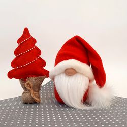 Santa Gnome 6 inch with Christmas Fabric Tree