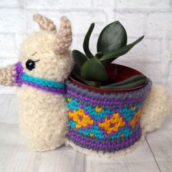 Lama Planter, Crochet undefined Succulent Planter, Handcrafted Pot Holder, Succulent Holder