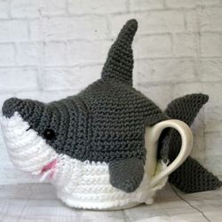 crochet Shark Tea Cosy, crochet Tea Cozy Shark, Tea cozy, Teapot cosy