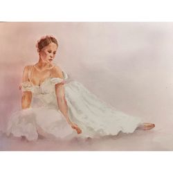 Ballerina Painting Watercolor Original Artwork Girl Dancer   Painting  by Nadia Hope
