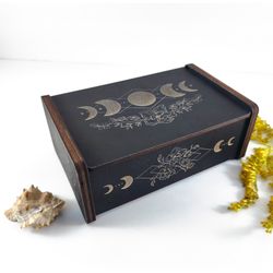 Moon phases storage box, Witchy altar chest, Tarot card deck holder, Wicca gift
