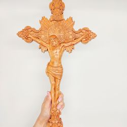 catholic crucifix wooden cross 19,5" (49,5 cm) height, jesus christ, carved wooden cross, cross wood crucifix catholic