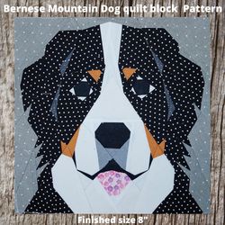 Bernese Mountain Dog quilt block PDF Pattern 3 versions Paper Piecing