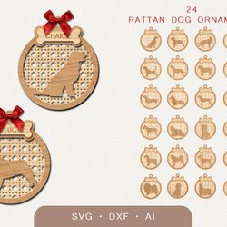 Rattan Christmas dog ornaments svg, Christmas laser cut files