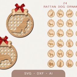 rattan christmas dog ornaments svg, christmas laser cut files