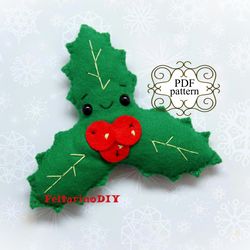 Felt Christmas ornaments patterns, Christmas felt pattern, Felt holly pattern, Christmas tree toy, Felt sewing pattern