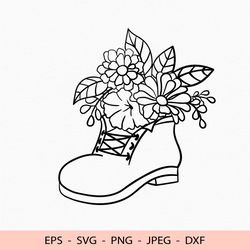 Floral boot Shoes flowers Svg for Cricut dxf for laser cut