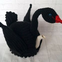Crochet Tea Cosy, teapot cozy, Hand knitted tea cosy, tea cozy Swan, black Swan, Crochet Swan Tea cozy