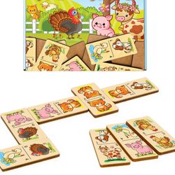 wood domino games - farm animals puzzle, wooden montessori homeschool blocks