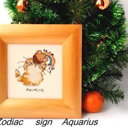 Zodiac Sign Aquarius, Cat Mom Gift, January February Personalized Birthday Gift, Cats Lover Gifts, Handmade Embroidery