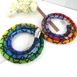 Rainbow Snake necklace bracelet Ouroboros jewelry Serpent rope Beaded necklace Statement bracelet Witch jewelry gift
