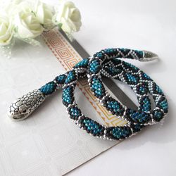 Snake Necklace bracelet Turquoise silver Beaded necklace Ouroboros jewelry Serpent rope bracelet Witch jewelry gift Slyt
