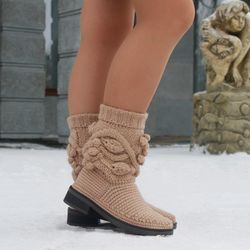 Snow ankle boots Knit ankle boots Crochet boots womens Knitted boots womens