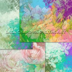 16 Watercolor floral garden phantom backgrounds spring summer  printable decoupage paper