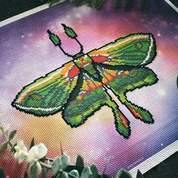 Luna Moth Cross Stitch Pattern PDF, Moon Butterfly Embroidery Design, Night Insect Cross Stitch Chart, Digital Download