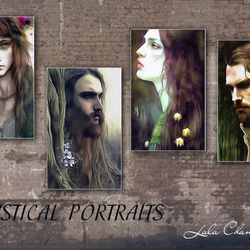 Mystical portraits in the style of the Pre-Raphaelites, poster dark art print wall decor