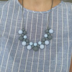 modern silicone necklace for women, gray chew necklace, woven necklace, fidget necklace, silicone fidget beads