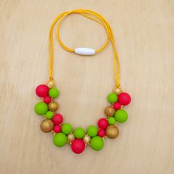 green&red modern silicone necklace for women, statement necklace, woven necklace, fidget necklace, silicone fidget beads