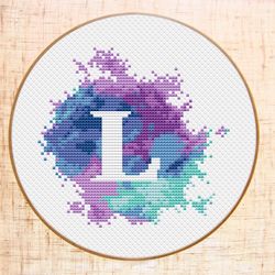 Letter L cross stitch pattern Modern cross stitch PDF Monogram xstitch Watercolor embroidery Initial L