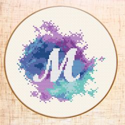 Letter M cross stitch pattern Modern cross stitch PDF Monogram xstitch Watercolor embroidery Initial M
