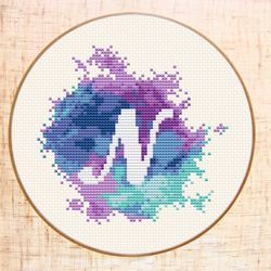 letter n cross stitch pattern modern cross stitch pdf monogram xstitch watercolor embroidery initial n