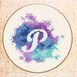 Letter P cross stitch pattern Modern cross stitch PDF Monogram xstitch Watercolor embroidery Initial P