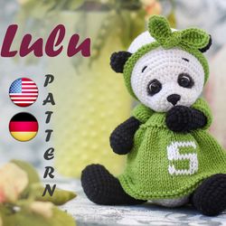 panda amigurumi crochet pattern - mini crochet animals - teddy bear clothes (lulu panda, dress, headband)
