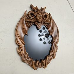 gift idea, lilith goddess wall mirror carved on wood, black mirror