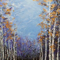 autumn painting birches original painting acrylic tempera italian linen canvas mikhail philippov 2022
