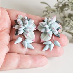 Mint Succulent Earrings. Plant Lady Gift. Dangle Earrings. Polymer Clay Earrings. Plant Lover Gift. Succulent Jewelry