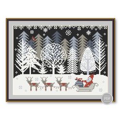 Christmas Sampler Cross Stitch Pattern Santa Claus Christmas Reindeer Winter Forest Primitive Pattern PDF Digital 245-A