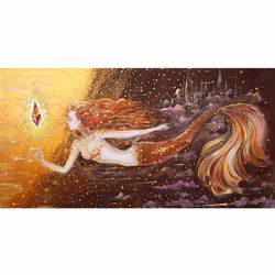 Mermaid Oil Painting Canvas Mermaid Original Artwork Siren Art