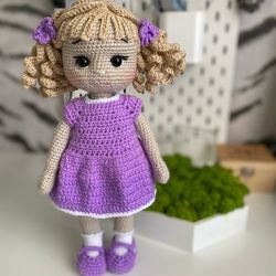 Doll crochet pattern pink and purple dress