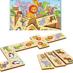 wood domino games - wild animals puzzle, wooden montessori homeschool blocks