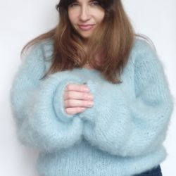 fluffy mohair sweater blue women's