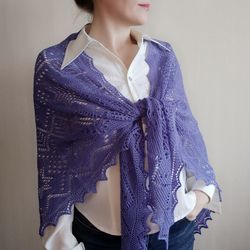 Knit lace shawl, triangle lightweight shawl, evening shawl