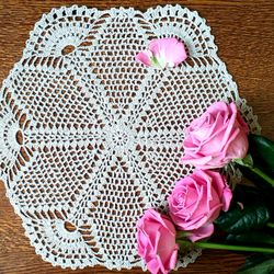 Crochet Handmade Doily. Cotton Table Doily. Rustic Large Napkin. Cotton Anniversary Gift. Vintage Decoration. Nana Gift