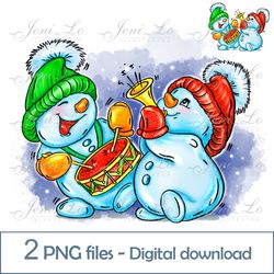 Music Snowmen 2 PNG files Merry Christmas clipart Christmas Sublimation Baby Snowman design Kids Gifts Digital Download