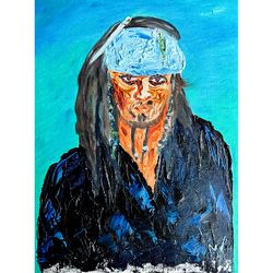 Captain Jack Sparrow Oil Painting 9in x 12in Canvas Pad Original, Not A Print by Margarita Voropay MargaryShopUSA