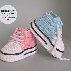 Crochet baby booties pattern, baby girl boy shoes 4 sizes, baby shower gift sneakers, crochet baby shoes pattern